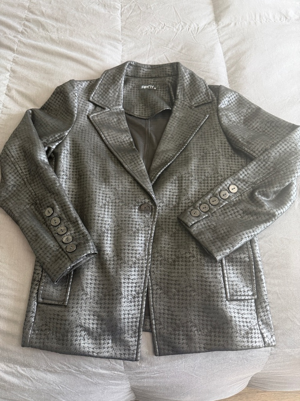 Women's Blazer - Houndstooth Single-Button Jacket